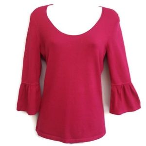 Ann Taylor Sweater Top Pullover Scoop Neck Pink Boho Flounce Cuffs Pink XS